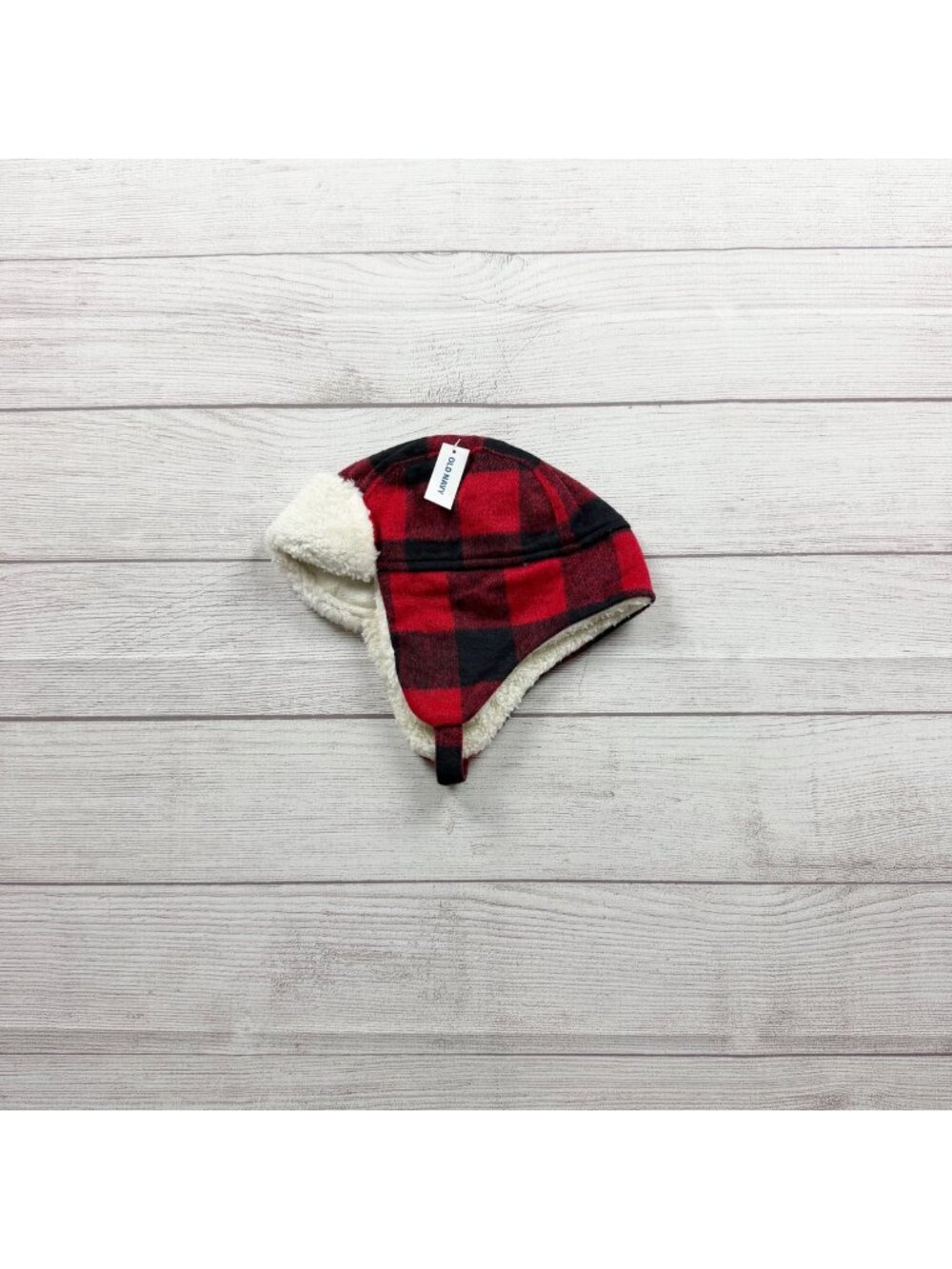 Old Navy Red Black Plaid Sherpa-Lined Trapper Hat NWT M 2T